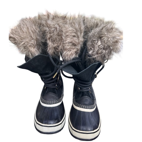Sorel Women Waterproof Winter Snow Boots Black Fur Trim Lace Up 6 Joan of Arctic - Picture 1 of 10